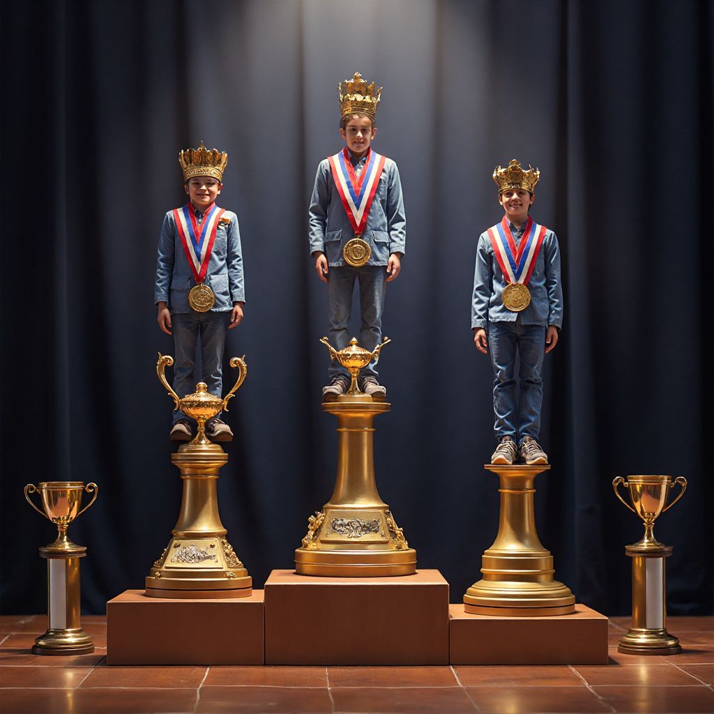 Festivitate de premiere cu trofee și medalii