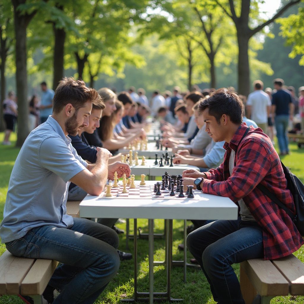 Eveniment comunitar de șah în parc
